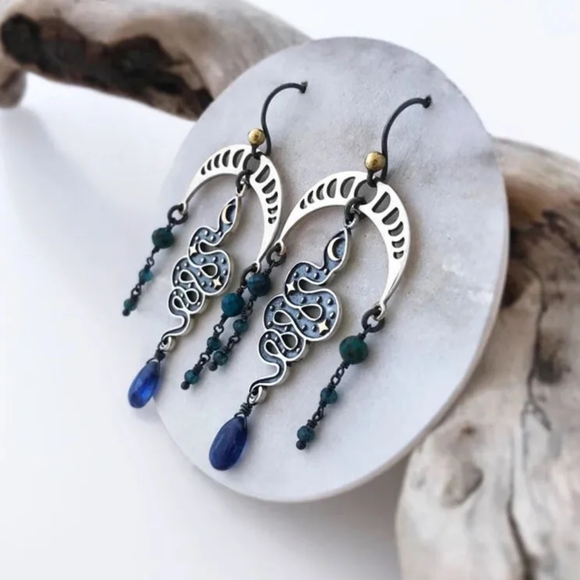 Fun Moonphase serpent π &vintage venetian midnight gem earrings - Picture 2 of 10